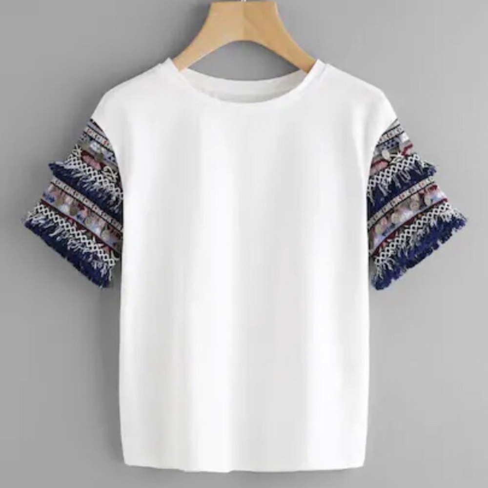 Coin Fringe Trim Embroidered Tee